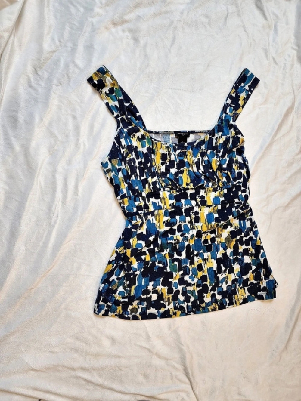 Ann Taylor Abstract Print Tank Top in Blue & Yellow Size Large